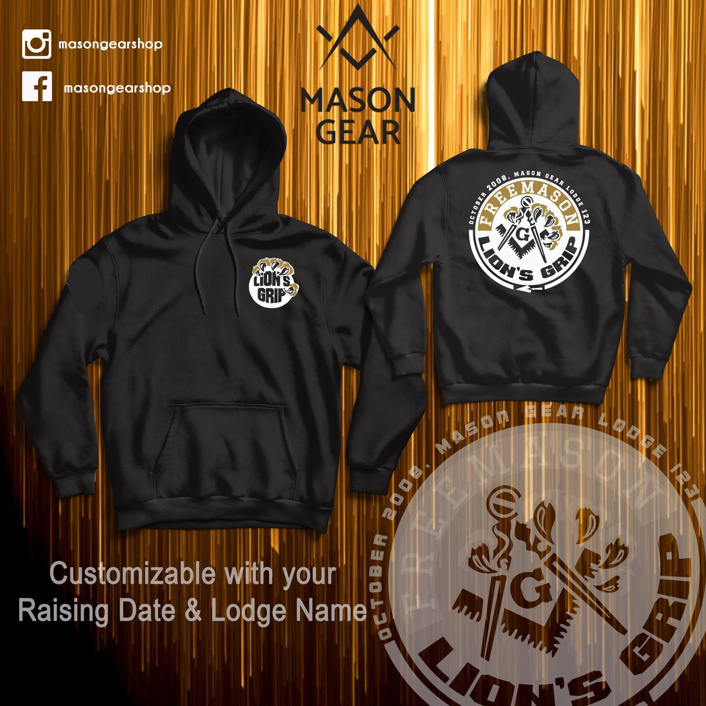 LION'S GRIP hoodie 2.0 - Print your Raising date & Lodge name