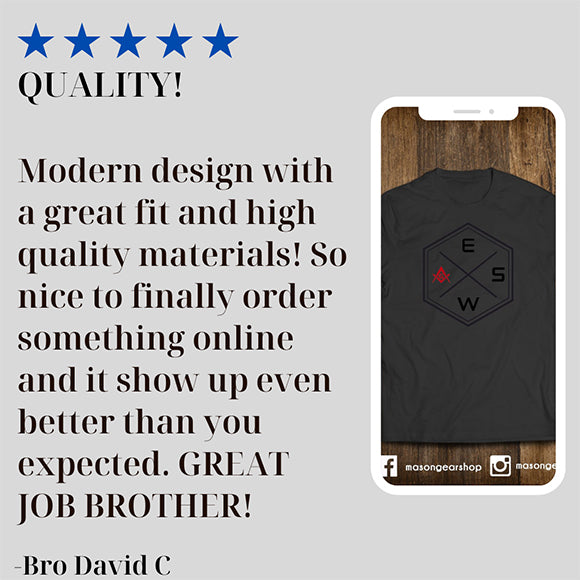 5 star review.QUALITY! Modern design with a great fit and high quality materials! So nice to finally order something online and it show up even better than you expected. GREAT JOB BROTHER! the best freemasonry design. Mason gear shop