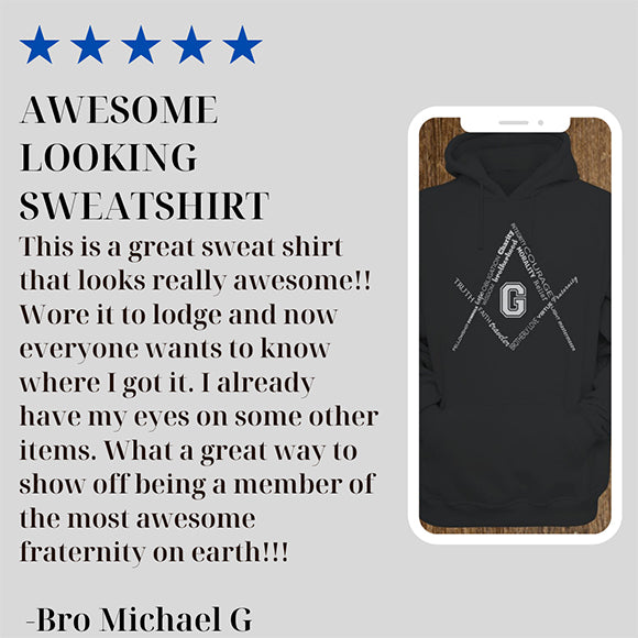 5 start review .AWESOME LOOKING SWEATSHIRT This is a great sweat shirt that looks really awesome!! Wore it to lodge and now everyone wants to know where I got it. I already have my eyes on some other items. Mason gear freemason best t-shirt  3d rubberized