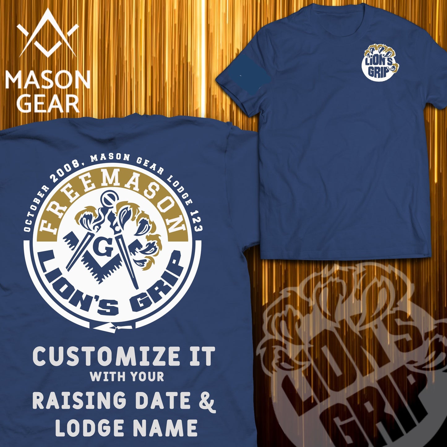 LION'S GRIP t-shirt 2.0  - Print your Raising date & Lodge name