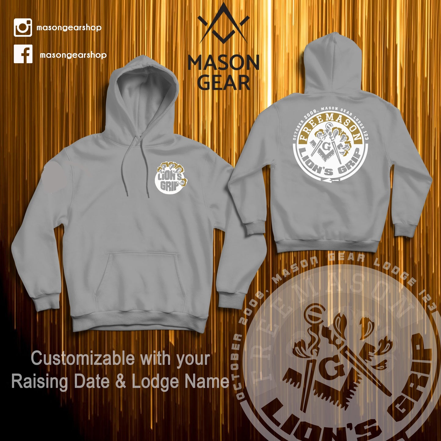 LION'S GRIP hoodie 2.0 -  Print your Raising date & Lodge name