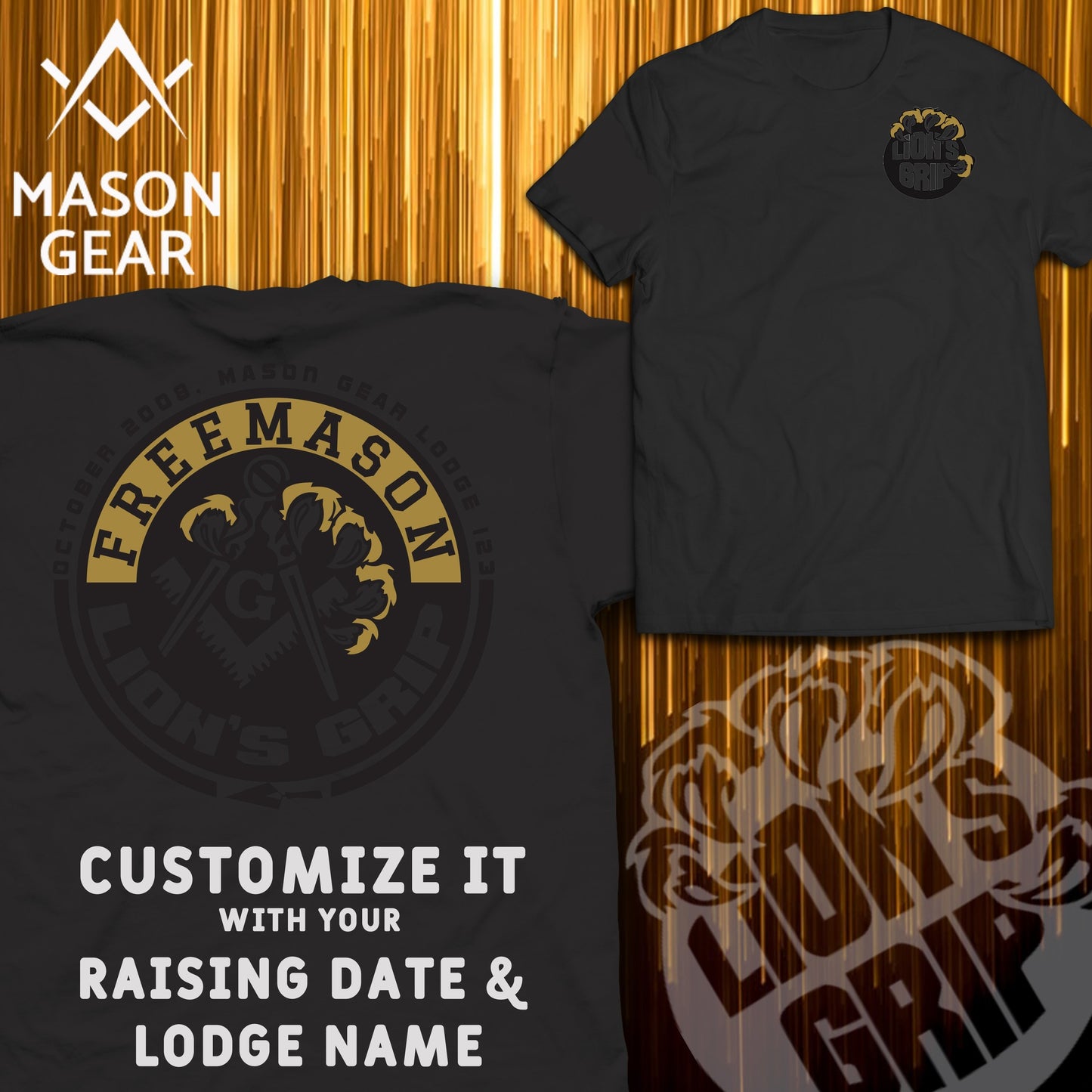 LION'S GRIP t-shirt 2.0  - Print your Raising date & Lodge name