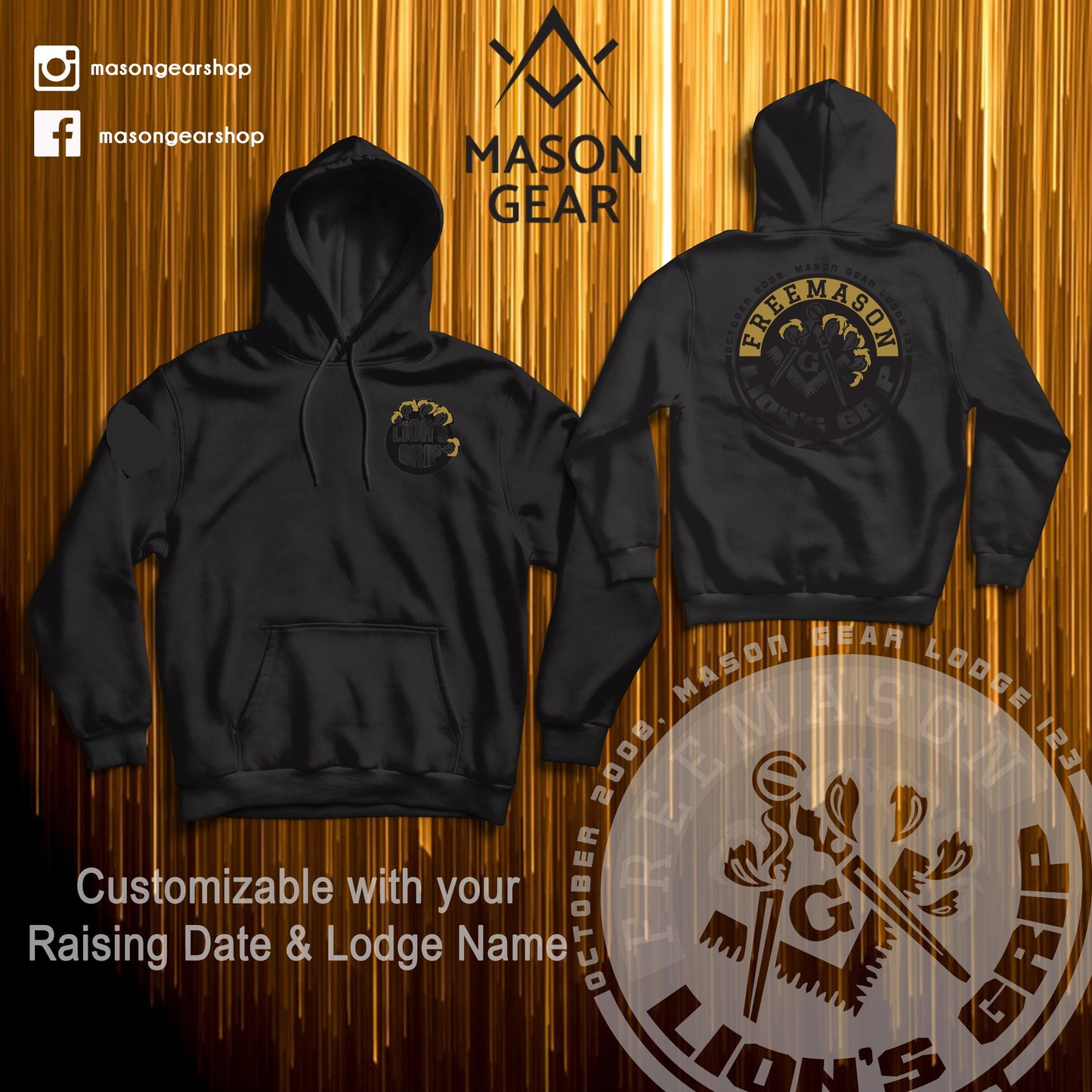 LION'S GRIP hoodie 2.0 -  Print your Raising date & Lodge name