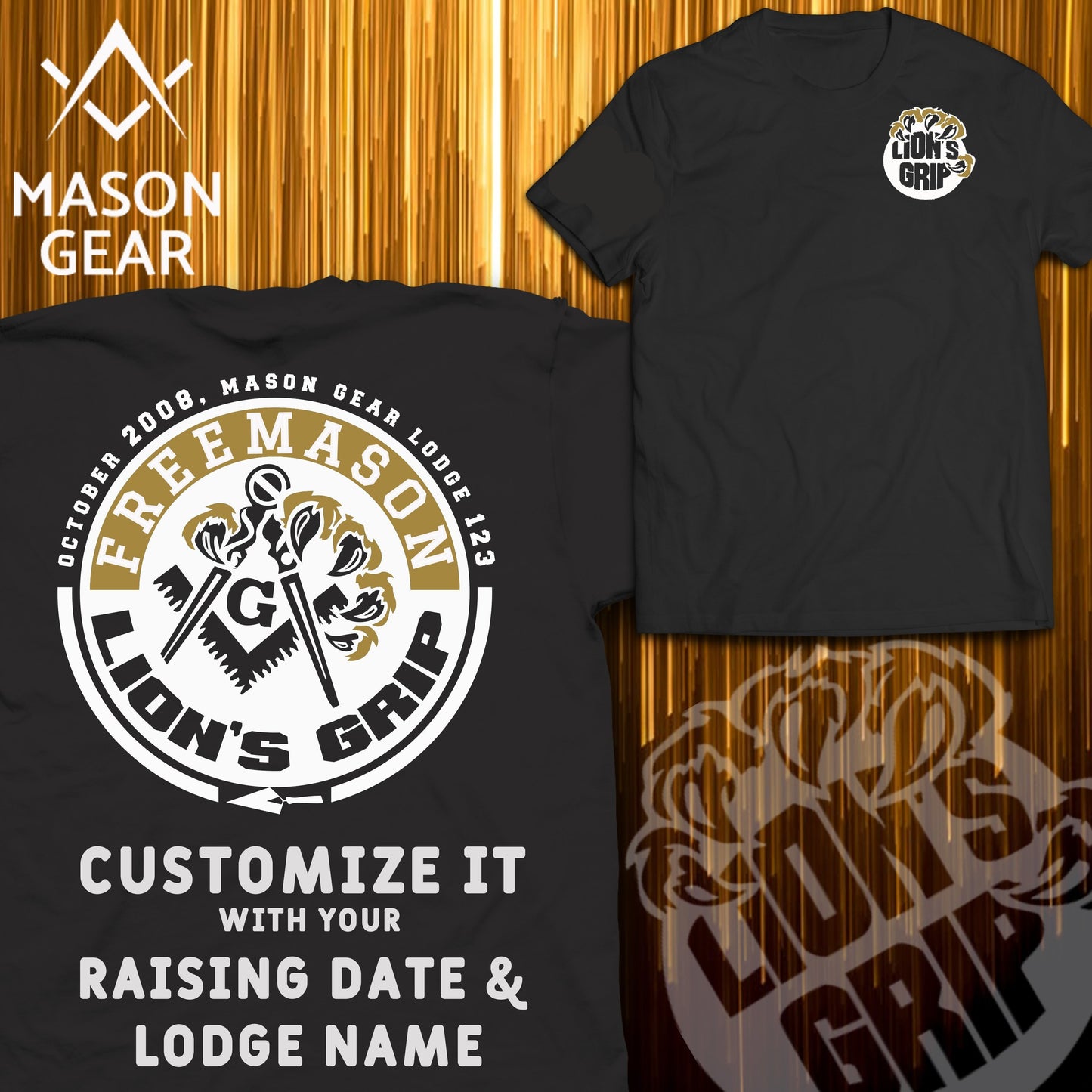 LION'S GRIP t-shirt 2.0  - Print your Raising date & Lodge name