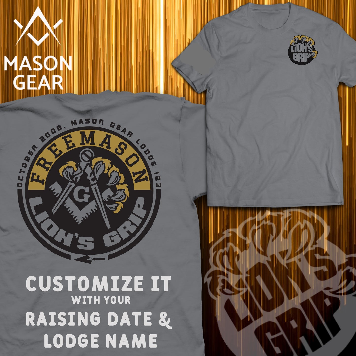 LION'S GRIP t-shirt 2.0  - Print your Raising date & Lodge name