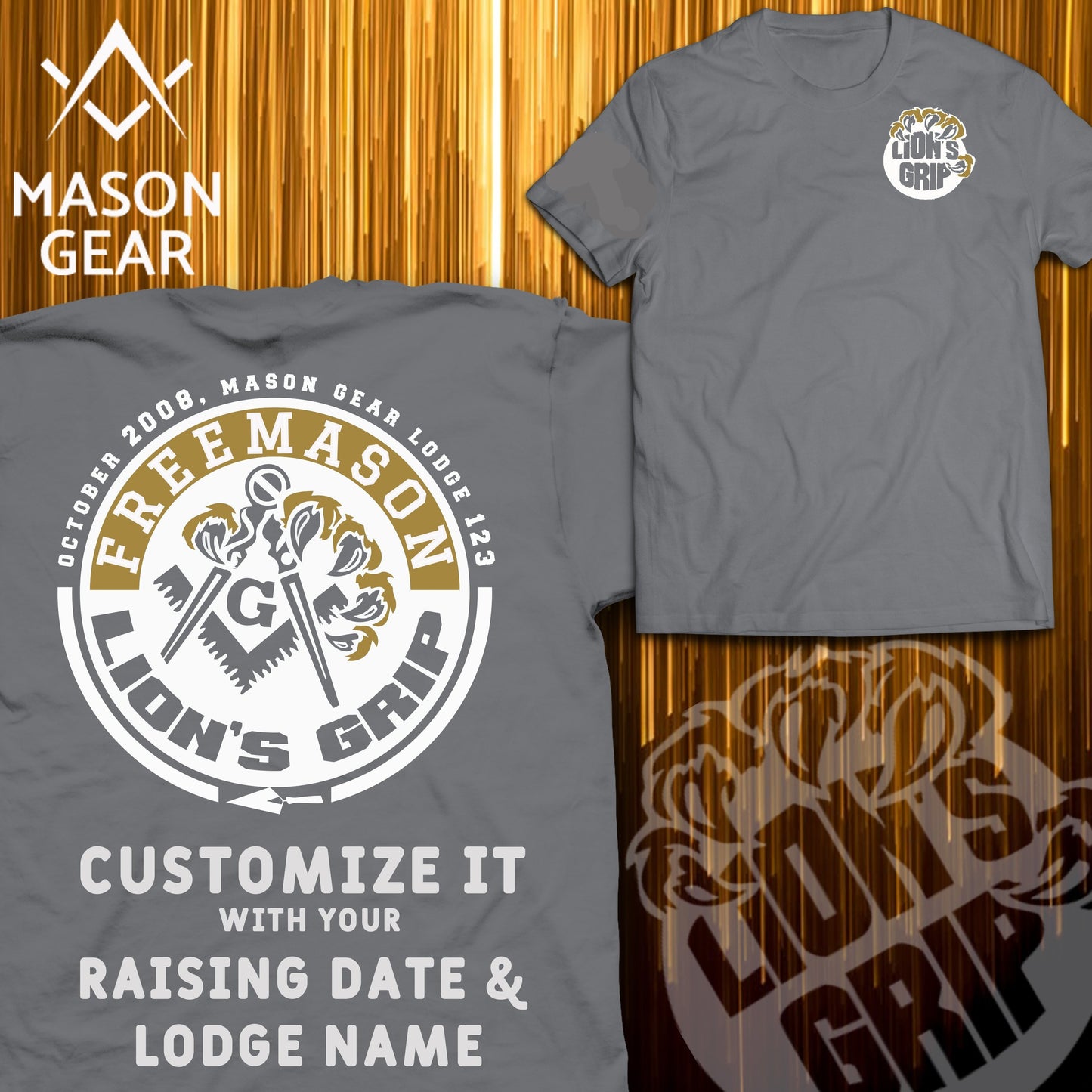LION'S GRIP t-shirt 2.0  - Print your Raising date & Lodge name