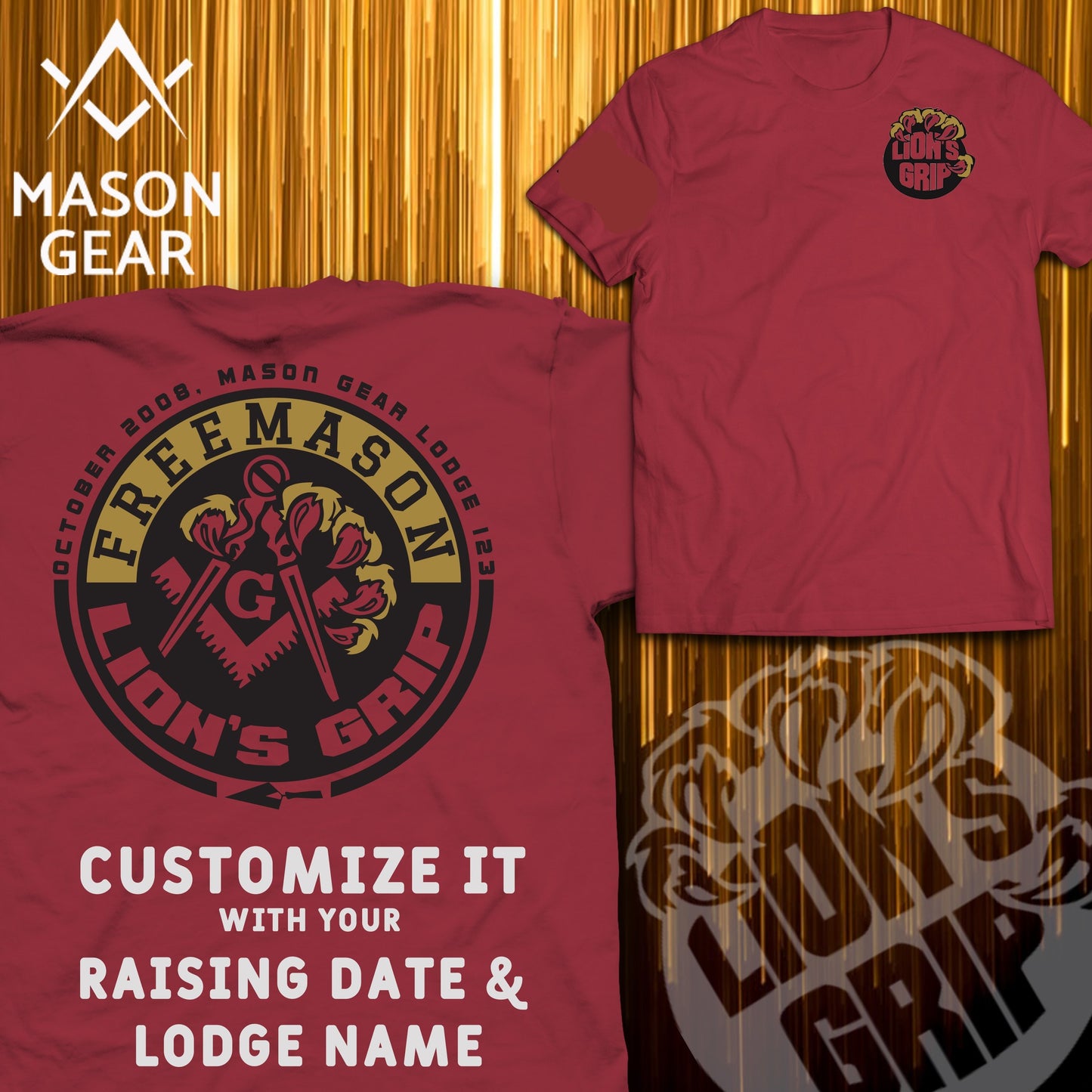 LION'S GRIP t-shirt 2.0  - Print your Raising date & Lodge name