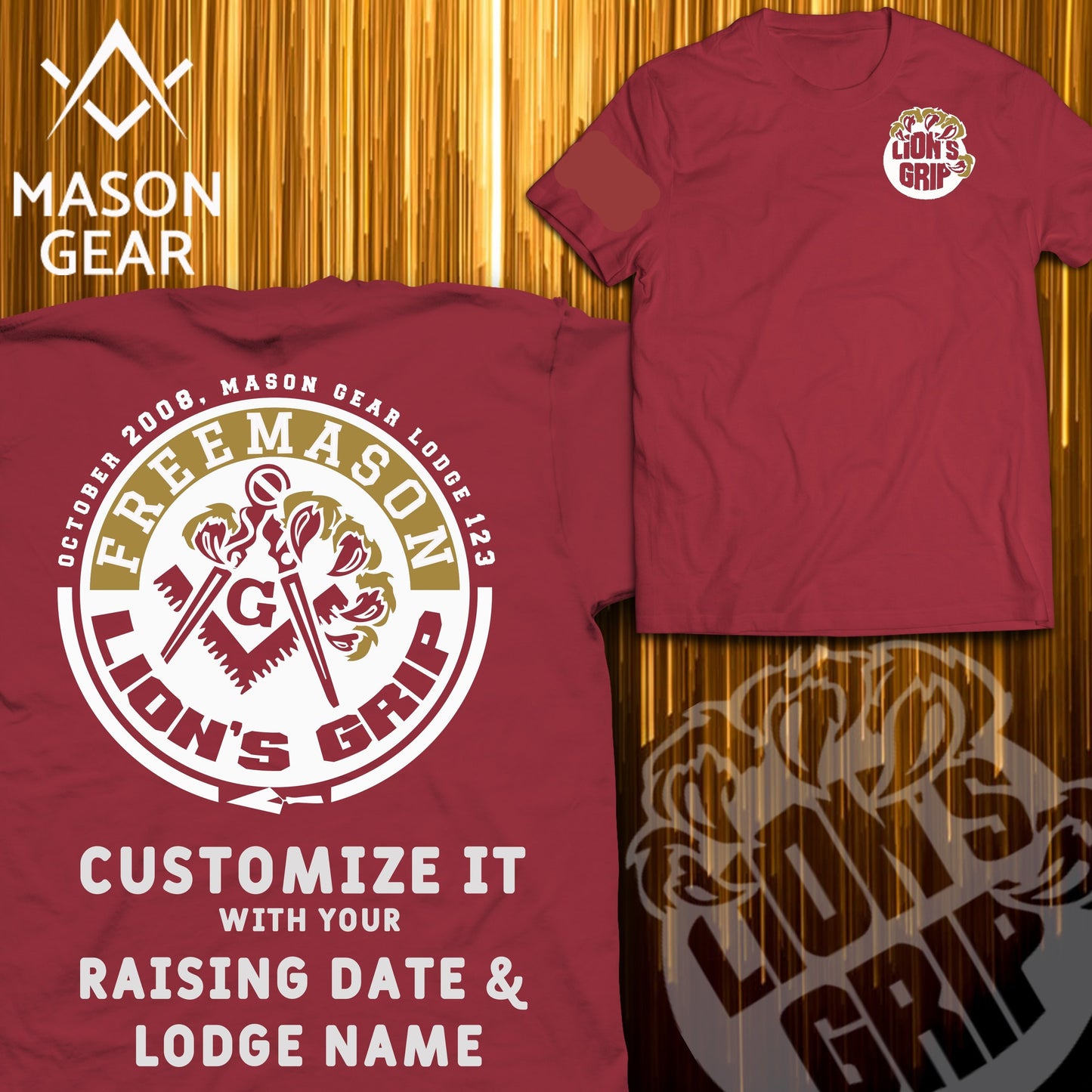 LION'S GRIP t-shirt 2.0  - Print your Raising date & Lodge name