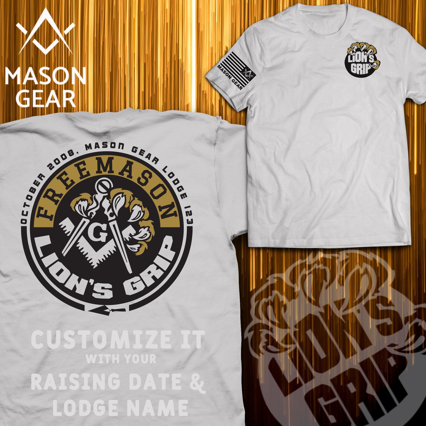 LION'S GRIP t-shirt 2.0  - Print your Raising date & Lodge name