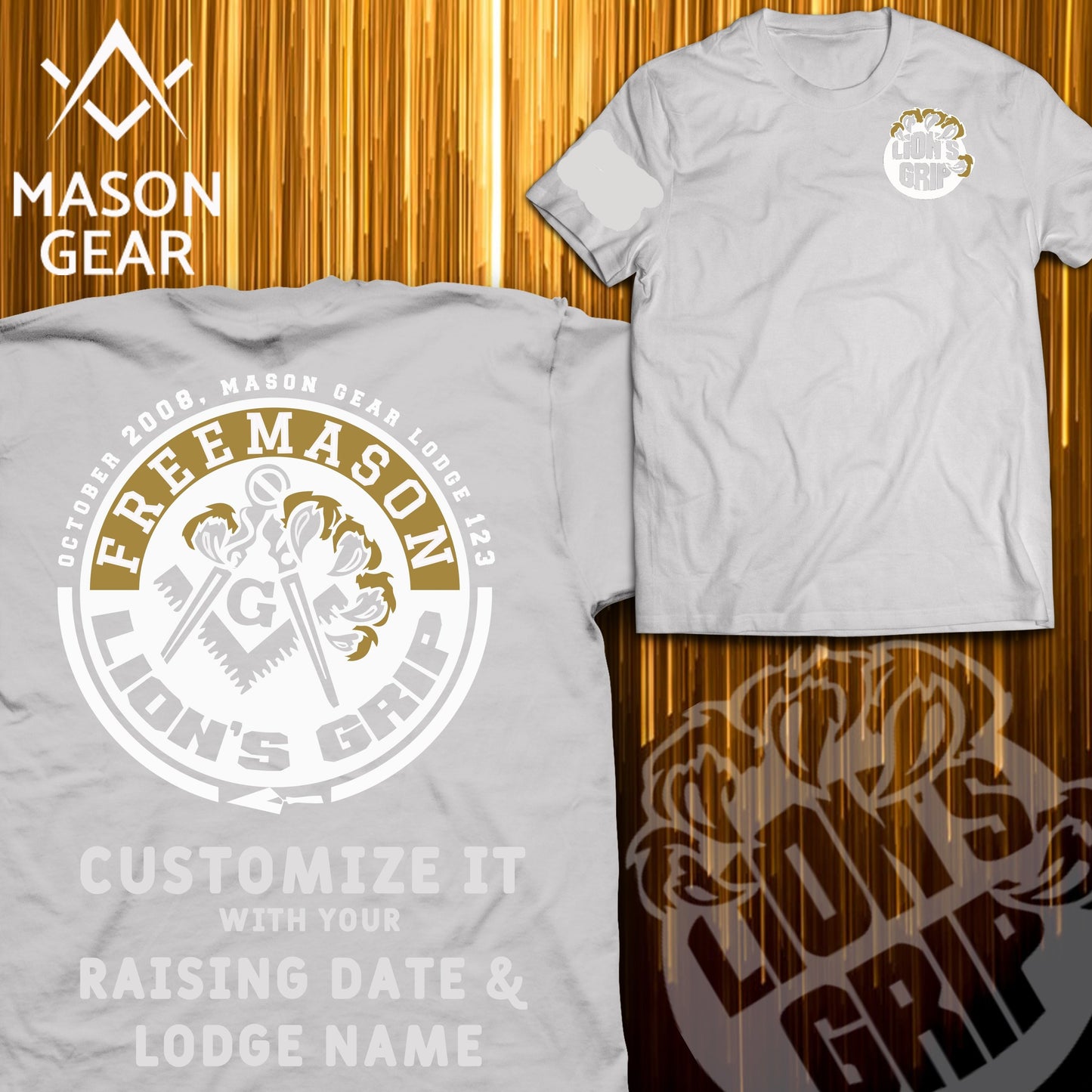 LION'S GRIP t-shirt 2.0  - Print your Raising date & Lodge name